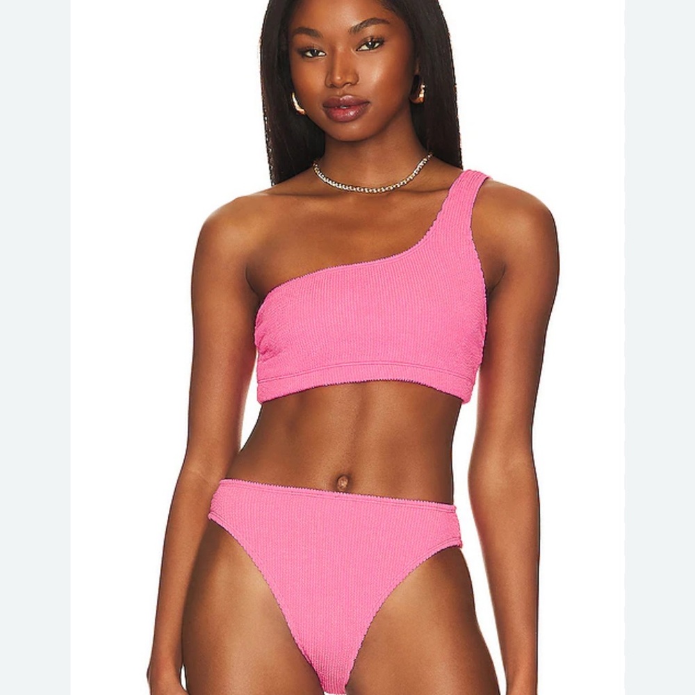 NWT! Good American Always Fits Bikini Set One Shoulder Top Pink - Large